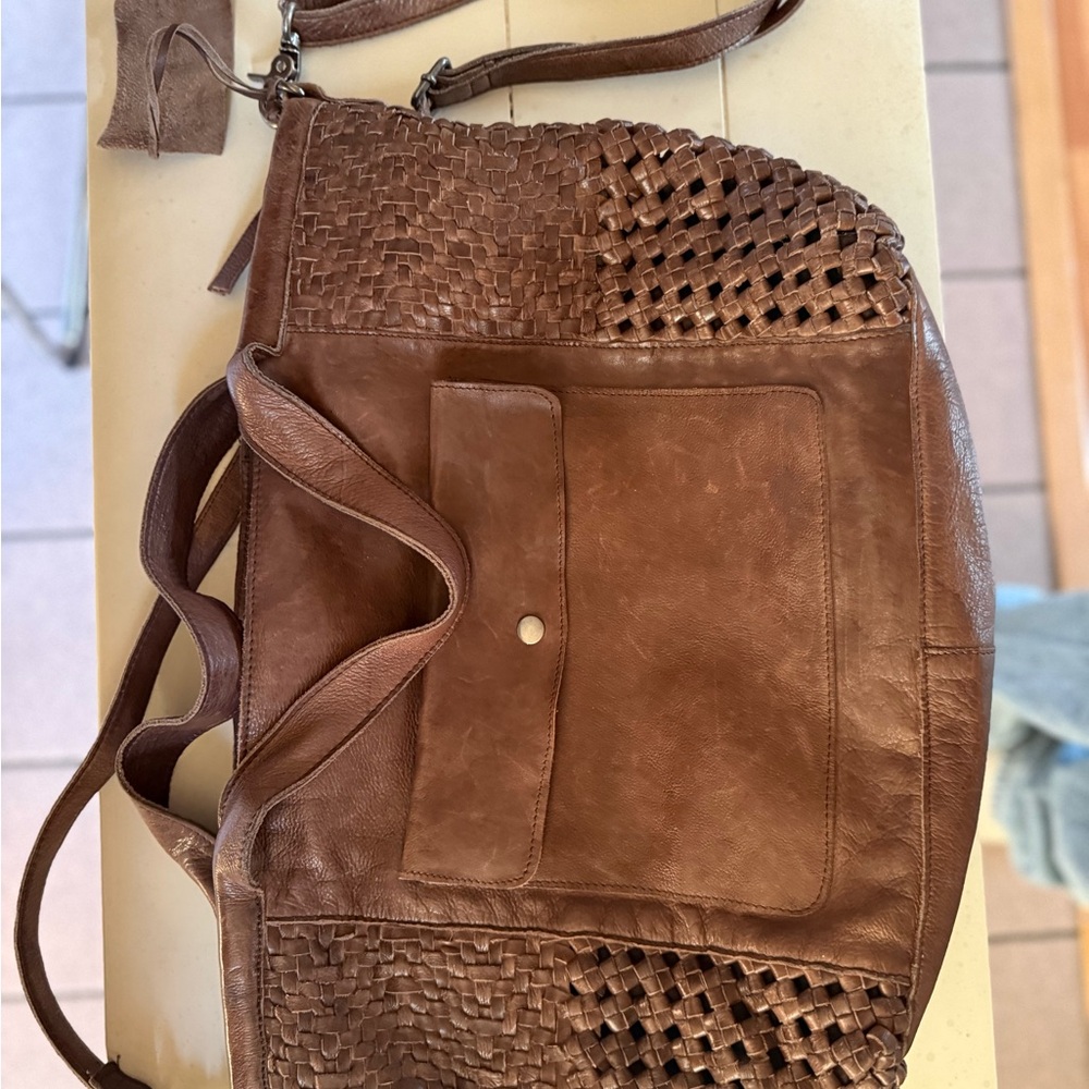 latico Brown Woven Leather Tote